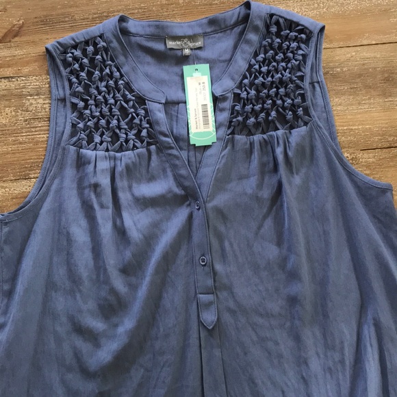 Market & Spruce Tops - Blue Sleeveless Top with Knotted Detail